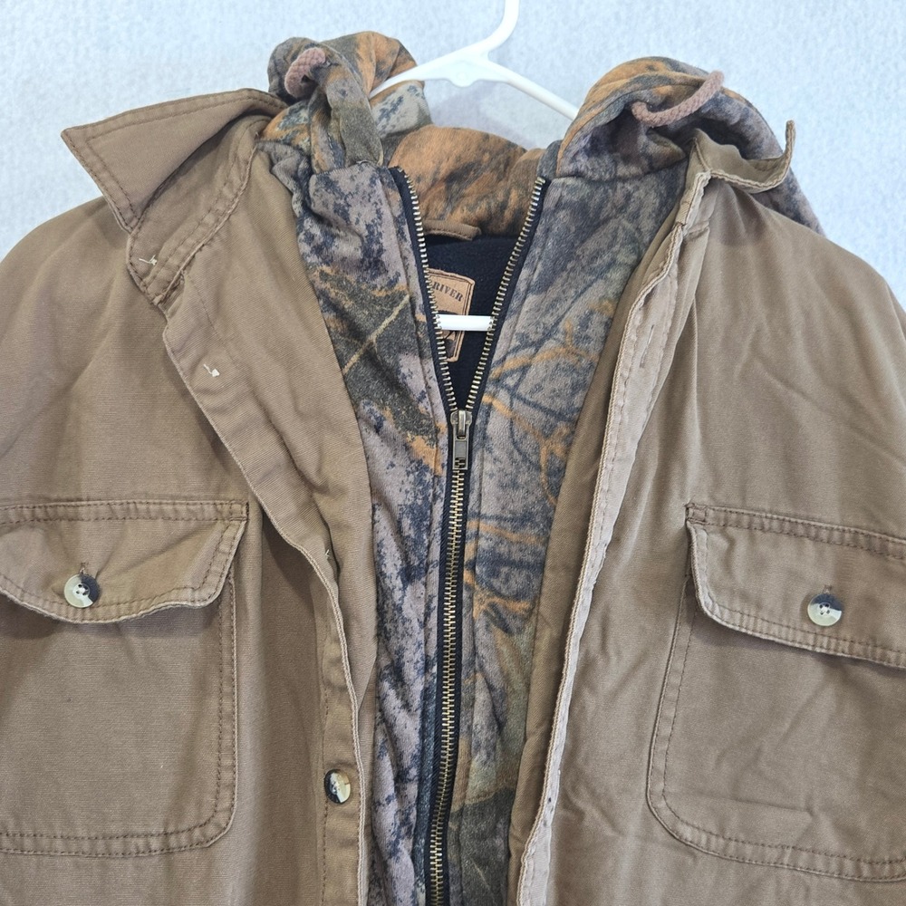 Buckhorn River Mens XL Brown Canvas Camo Lined Hooded Work Jacket Coat B#332 - Picture 3 of 10